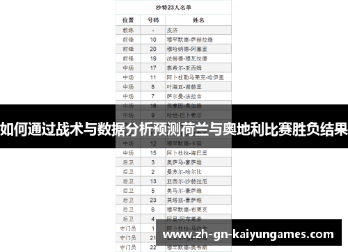如何通过战术与数据分析预测荷兰与奥地利比赛胜负结果